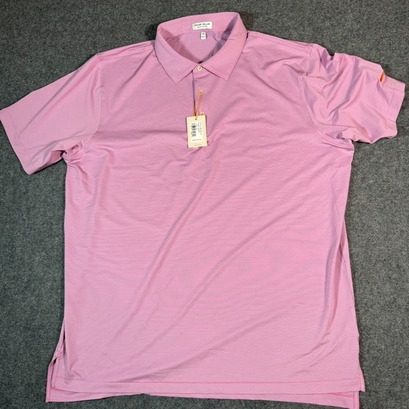 Peter Millar Jubilee Stripe Performance Golf Polo Pink Men XXL AutoZone Logo NWT - Picture 2 of 10